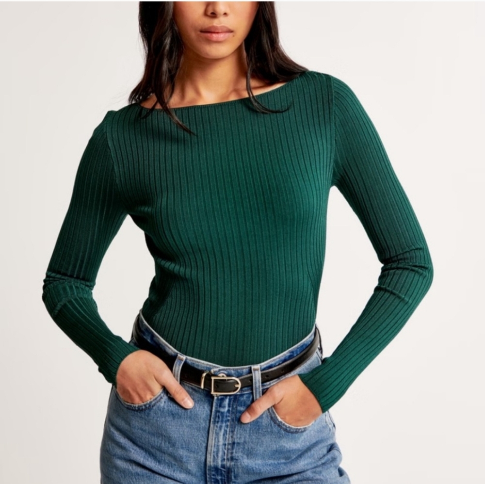 Abercrombie & Fitch Dark Green Ribbed Long Sleeve